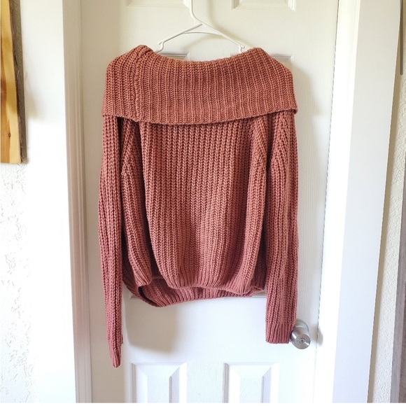 Anthropologie Moon & Madison Burnt Orange Cable Knit Off Shoulder Sweater - Picture 3 of 7
